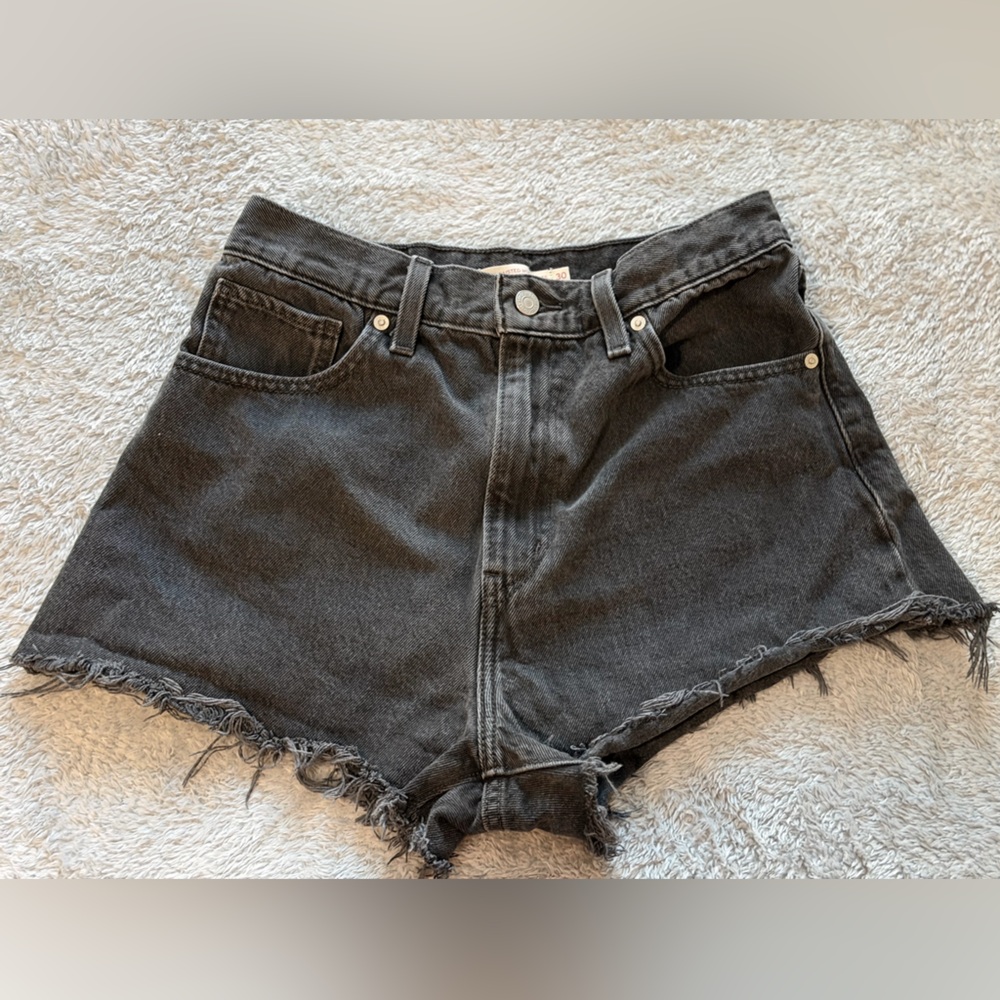 Levi's Black Frayed Hem Denim Shorts